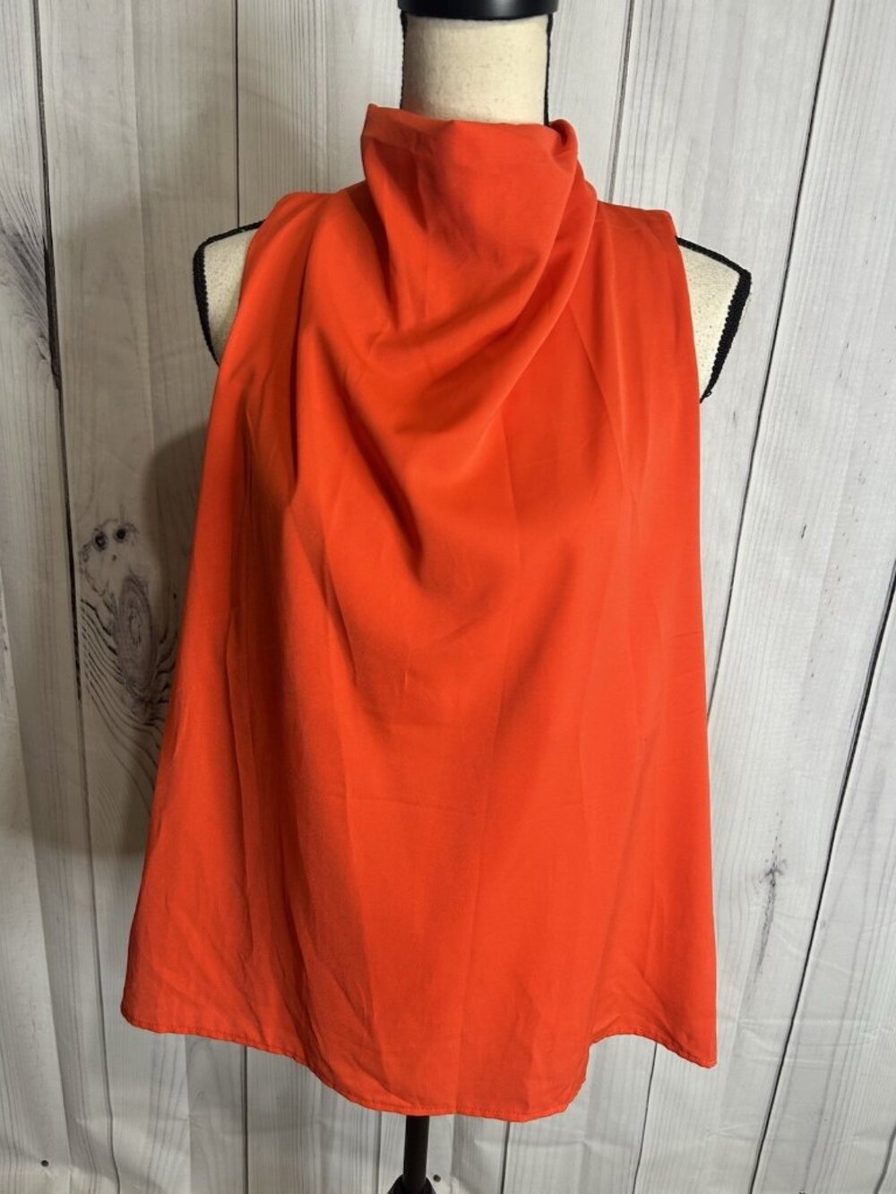 ENTRO Bright Orange Sleeveless Drape Neck Blouse Sz L Keyhole Back Neck